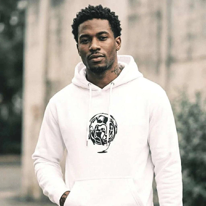 White Distort Oversized Hoodie - SYN3R Minimalist Streetwear