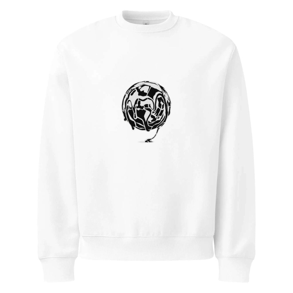 White Distort Oversized Sweatshirt – Minimalist Heavyweight Streetwear Layer - SYN3R Minimalist Streetwear