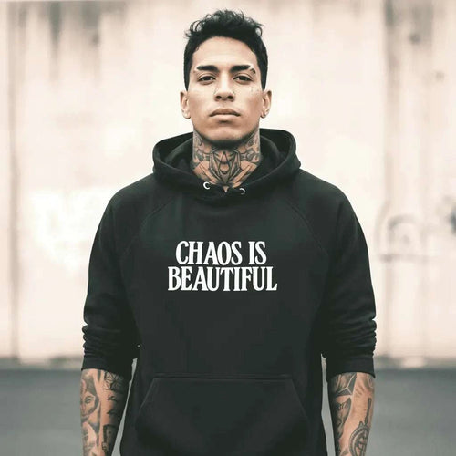 Black Premium Hoodie SYN3R – close-up of 400GSM heavyweight construction on model