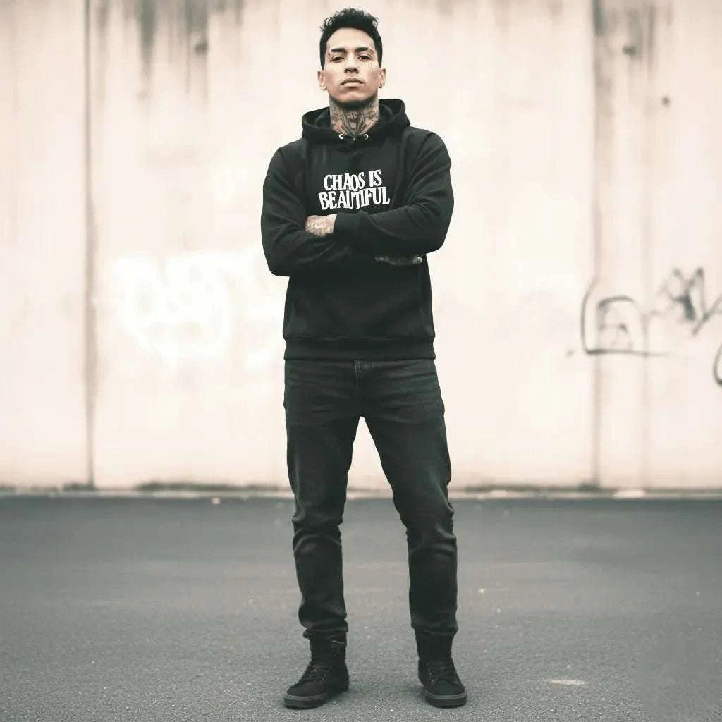 Black CHAOS Oversized Hoodie - SYN3R Minimalist Streetwear
