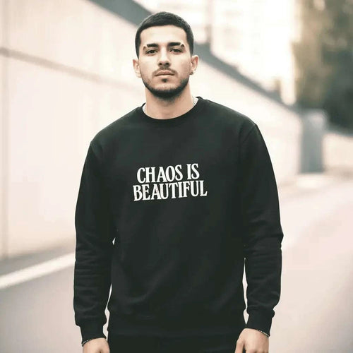 Black Premium Sweatshirt SYN3R – close-up of heavyweight cotton and stitching model closeup