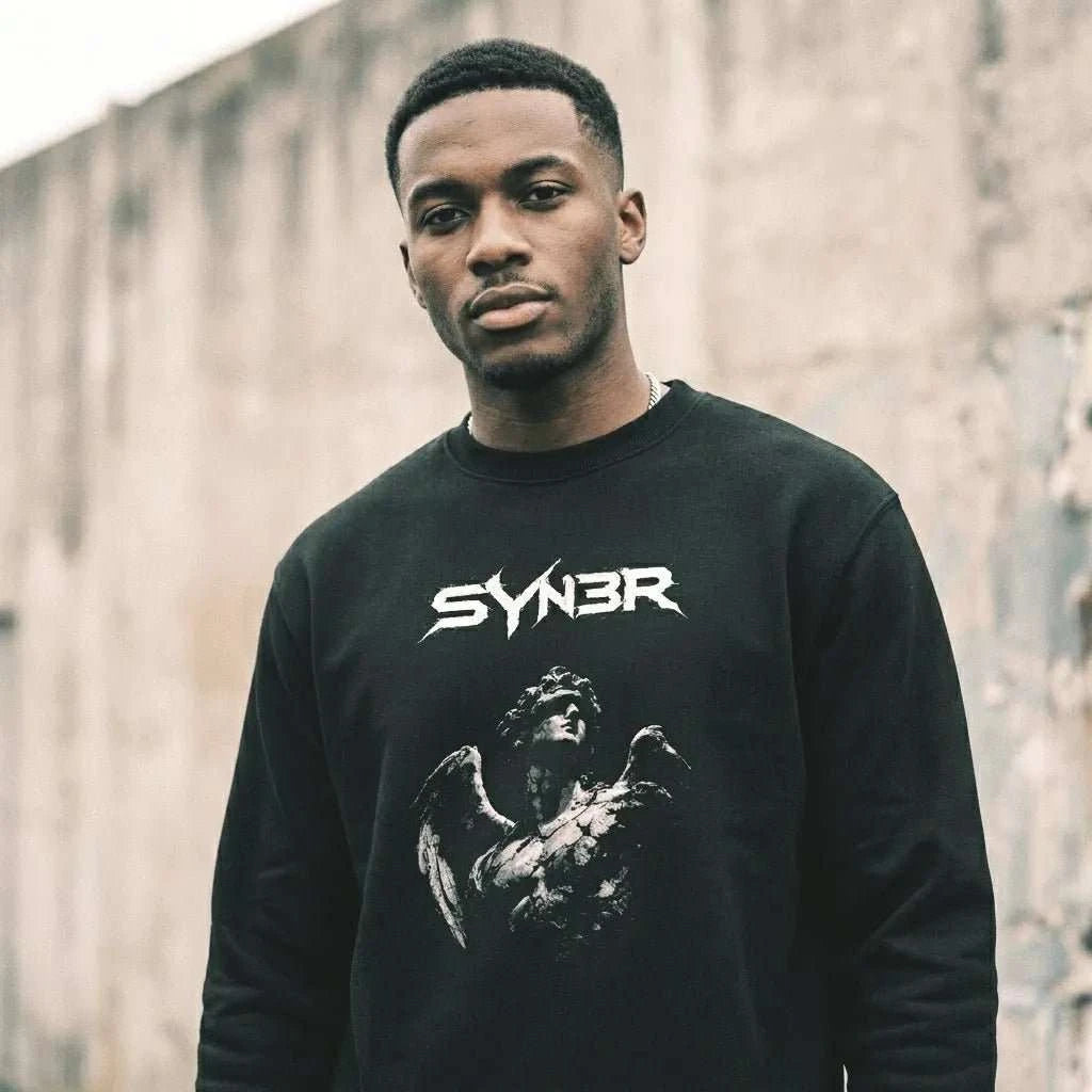 Black Signal Oversized Sweatshirt – Minimalist Heavyweight Streetwear - SYN3R Minimalist Streetwear