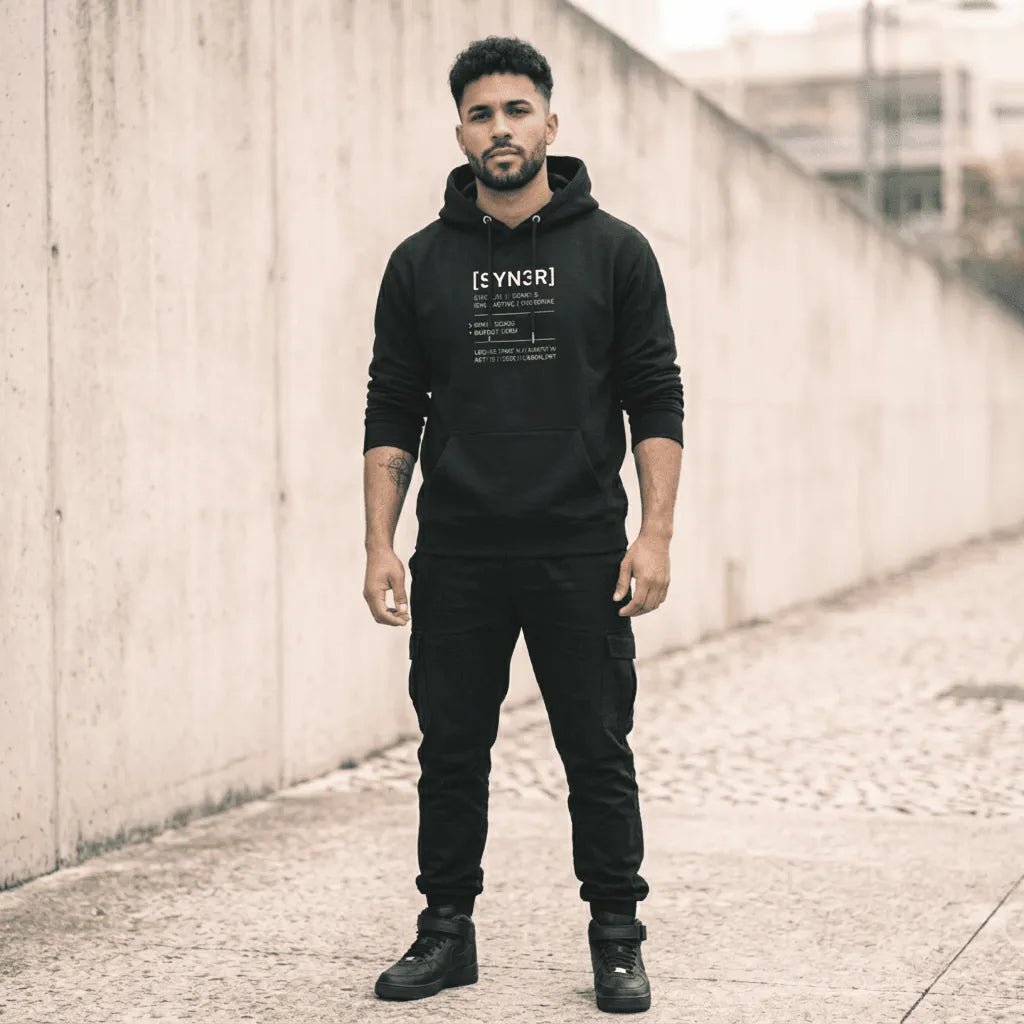 Black State Oversized Hoodie – Minimalist Streetwear Heavyweight (400GSM) | SYN3R - SYN3R Minimalist Streetwear