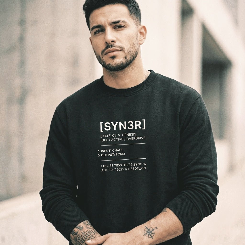 Black State Oversized Sweatshirt – Minimalist Heavyweight Streetwear (400GSM) | SYN3R - SYN3R Minimalist Streetwear