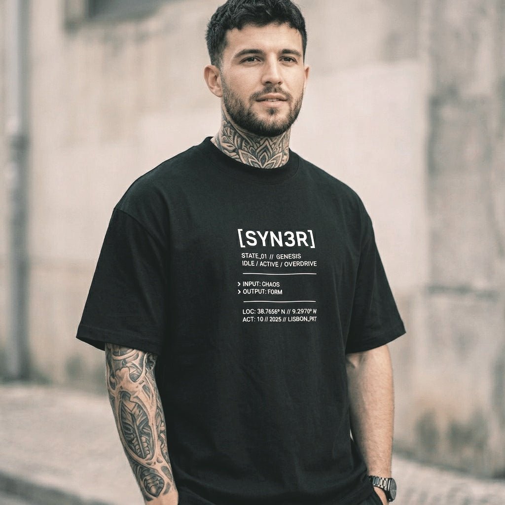 Black State Oversized T-Shirt – Minimalist Streetwear Essential (240GSM) | SYN3R - SYN3R Minimalist Streetwear