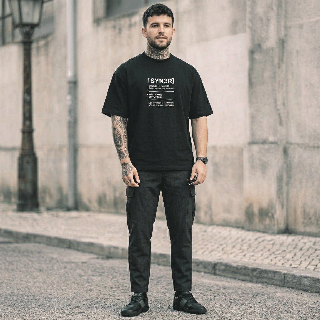 Black State Oversized T-Shirt – Minimalist Streetwear Essential (240GSM) | SYN3R - SYN3R Minimalist Streetwear