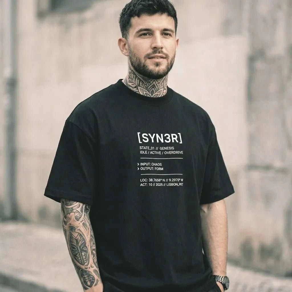 Black State Oversized T-Shirt – Minimalist Streetwear Essential (240GSM) | SYN3R - SYN3R Minimalist Streetwear