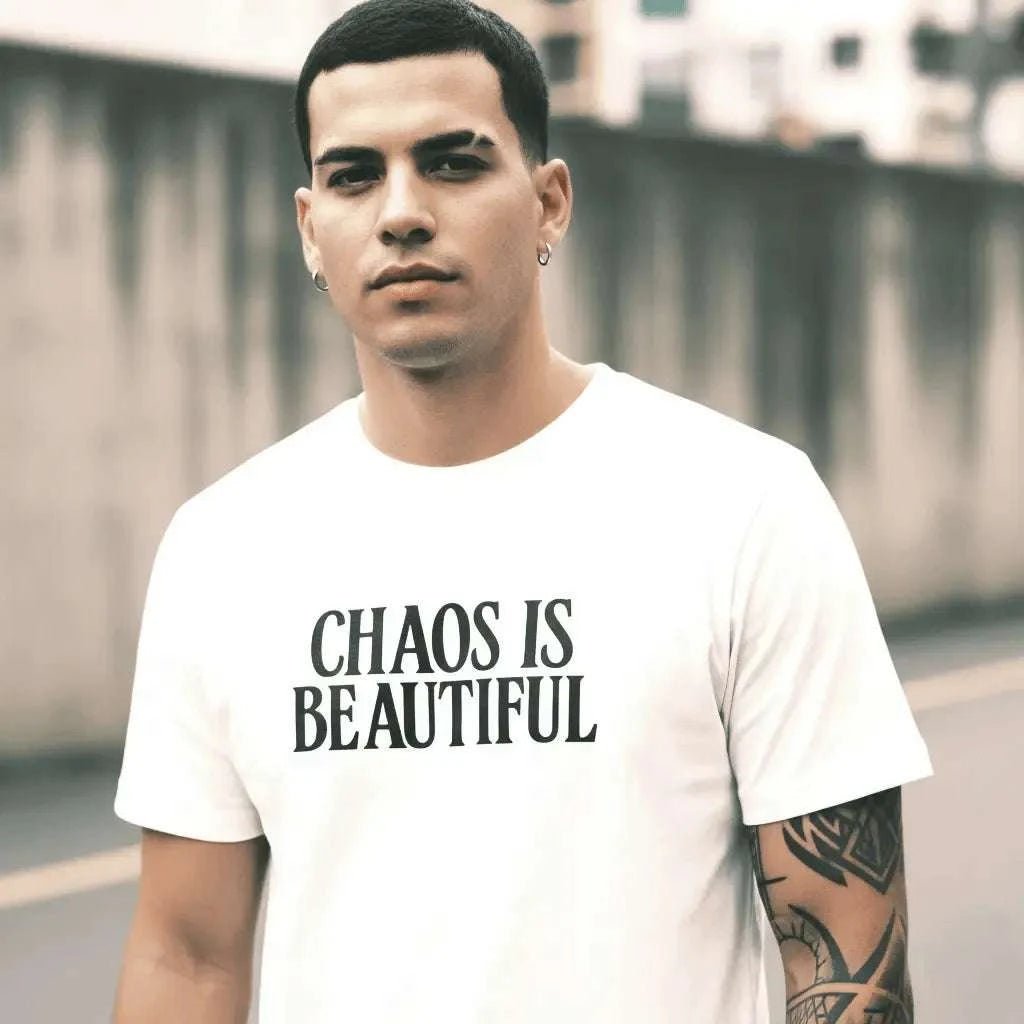 White CHAOS Oversized T-Shirt - SYN3R Minimalist Streetwear