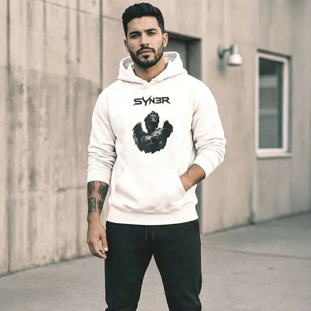 White Signal Oversized Hoodie – Minimalist Streetwear Heavyweight (400GSM) - SYN3R Minimalist Streetwear